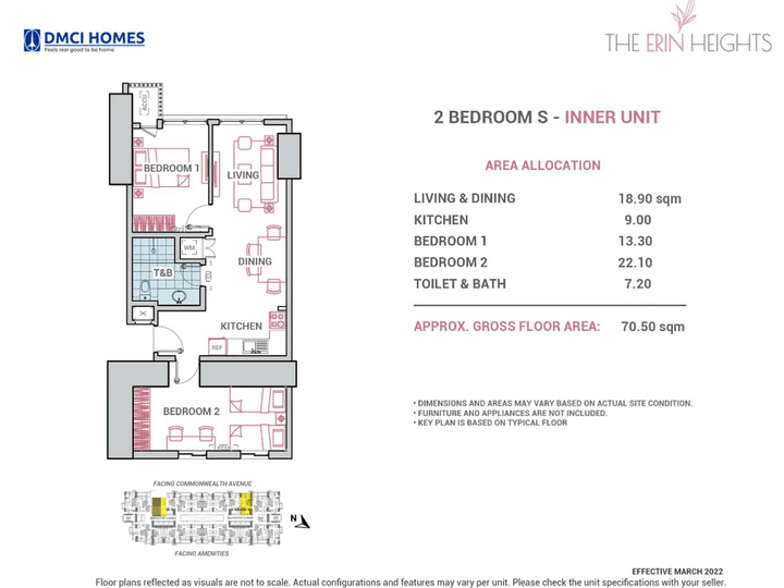 70.5 sqm 2-bedroom Residential Condo For Sale in The Erin Heights, Tandang Sora Quezon City