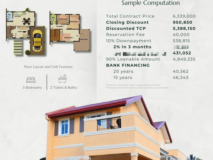 Only 2% Downpayment Payable in 3 Months.3BR House and Lot For Sale in Camella Trece Martires