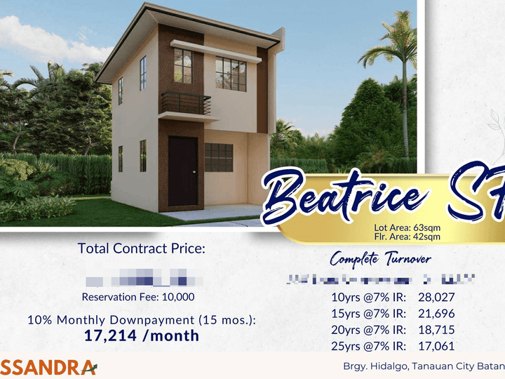 Preselling Affordable House and Lot for Sale in Lumina Tanauan: 10%DP 12 month to pay; 90% Bank loan