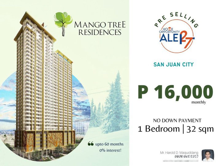 5 years to pay no interest P15,000 month 1 Bedroom 30 sqm in San Juan