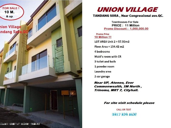 Union Village Tandang Sora ave. Townhouse- 10M.
