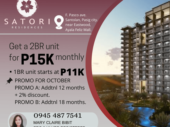 Satori Residences 2 Bedroom Preselling Condo For Sale in Pasig