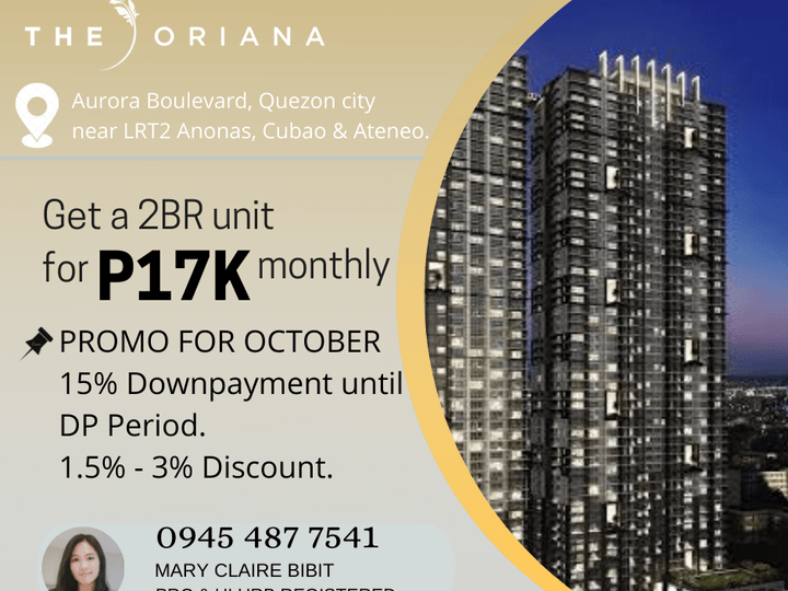 The Oriana 2 Bedroom Preselling Condo For Sale in Quezon city