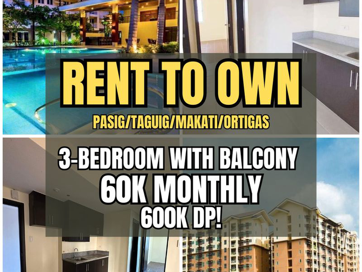 3BR RFO 60K Monthly! Rent to Own For Sale Condo in Rochester Pasig near Bgc Taguig Makati Ortigas