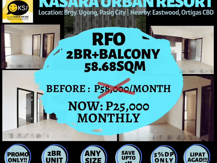 25k 58.00 sqm 2Bedroom + 2Balcony Condo For Sale in Pasig Metro Manila