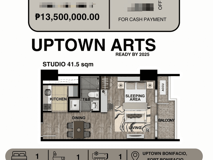 Pre selling Studio unit 41.5 sq.m of UPTOWN ARTS