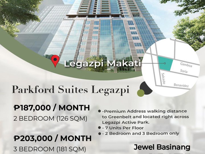 Pre-selling 126 sqm 2BR For Sale in Parkford Suites Legazpi Makati
