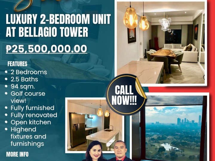 2-Bedroom Corner Unit with Golf Course View at Bellagio Tower BGC