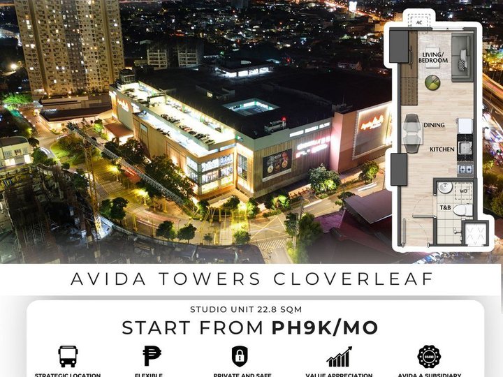 Studio Unit 22.8QM  For Sale in Avida Towers Clover Leaf, Quezon City