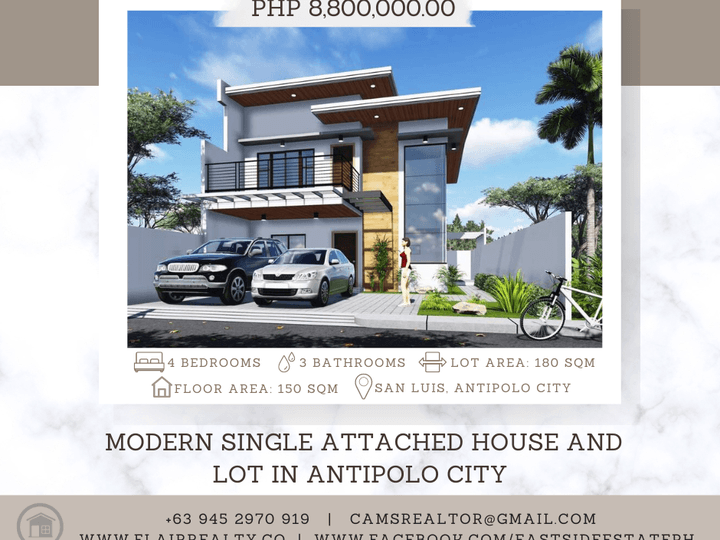 4 Bedroom with High Ceiling Single Attached House and Lot in Antipolo