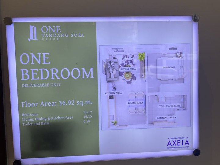 38.96 sqm 1-bedroom Condo For Sale in One Tandang Sora Place - Quezon City / QC Metro Manila