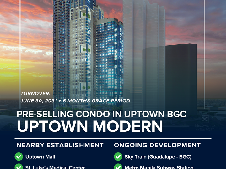 Newly launched 2 bedroom Condo For Sale - Uptown Modern