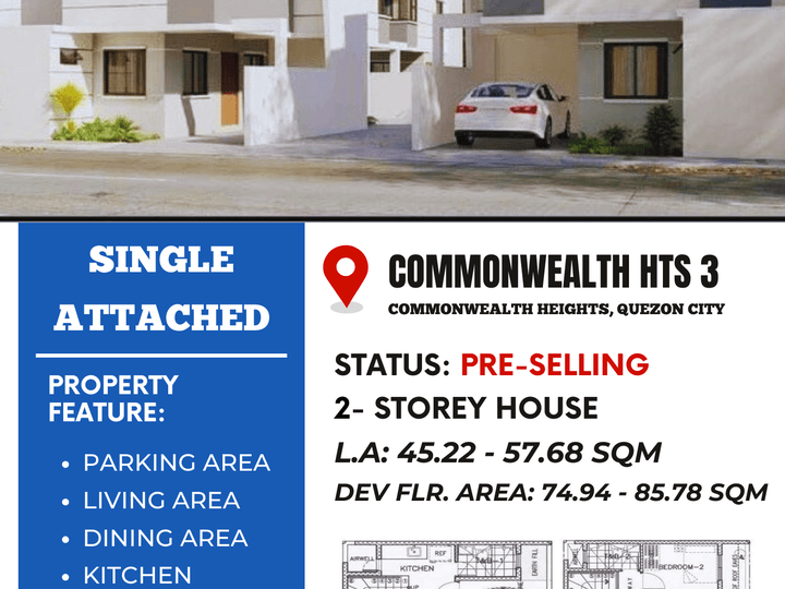 3-bedroom Single Attached House For Sale in Commonwealth