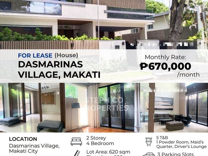 For Lease: Makati House in Dasmarinas Village, 4 Bedroom Semi-Furnished