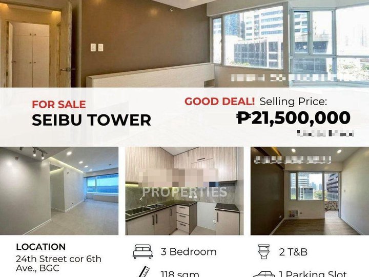 Best Deal in BGC, 3 Bedroom Seibu Tower, Bonifacio Global City