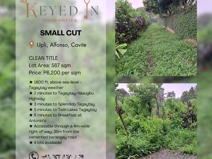 567sqm COOL WEATHER lot in Alfonso, 2 mins from Splendido, Tagaytay!