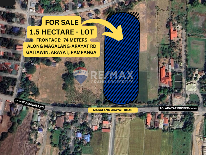 For Sale 1.5 Hectare Lot Along Provincial Road 74 Meter Frontage Gatiawin Arayat Pampanga