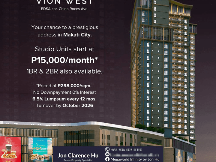 Vion West Pre-selling 31 sqm Studio Condo For Sale in Makati Megaworld