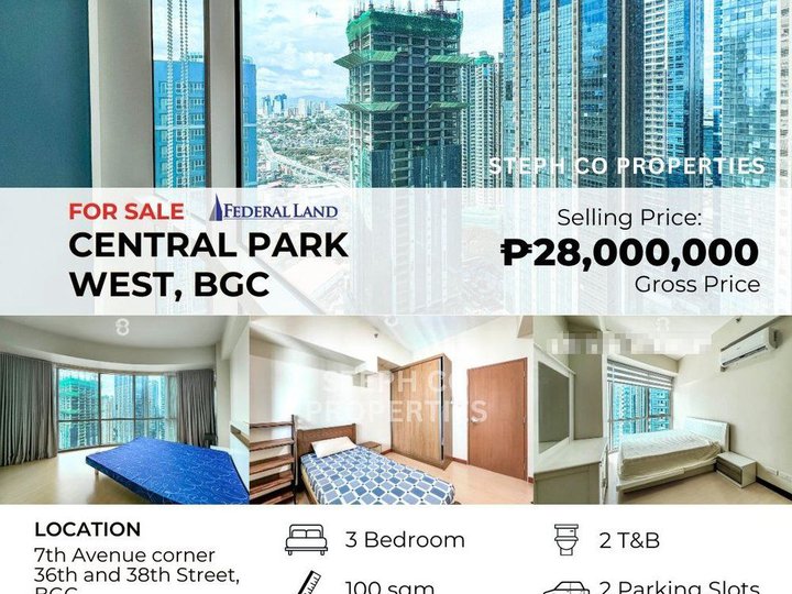 BGC The Seasons Residences View, 3 Bedroom for Sale at Central Park West, Bonifacio Global City