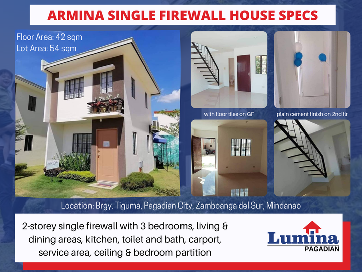 Armina Single Firewall with 3 Bedrooms for Sale in Lumina Pagadian