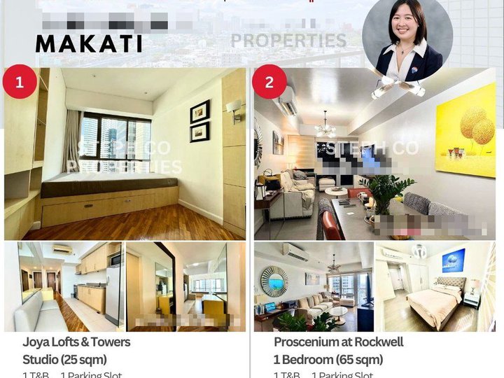 For Sale! Rockwell, Makati 2 or 1 Bedroom, Studio, Proscenium Residences, Joya Lofts and towers