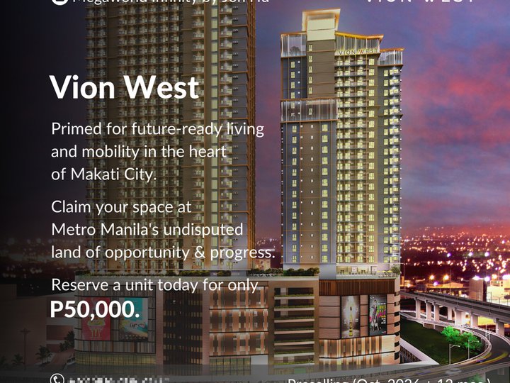 Affordable Condo 24sqm Prime Studio Makati Preselling Vion Tower West