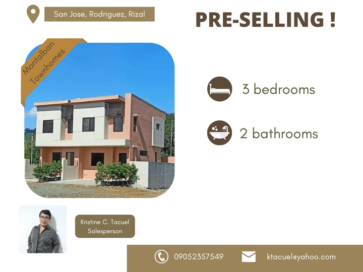 Pre-selling 3-bedroom Townhouse For Sale in Rodriguez (Montalban)