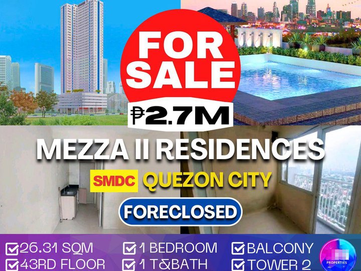 Mezza 2 Building MEZZA II RESIDENCES at Quezon City- Tower 2, 26.31sqm,1br and 1T&Bath ...
