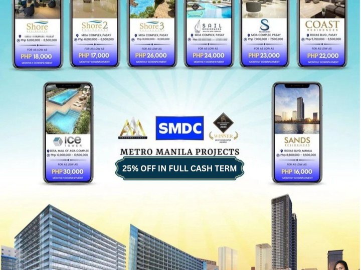 25% off full cash term SMDC 1 bedroom unit Pasay, Makati and along EDSA project