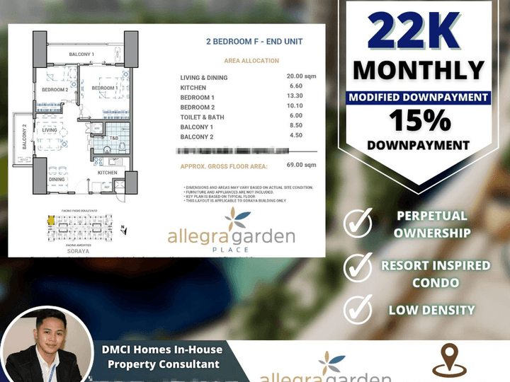 22K ONLY for a 2 BR 69.00 sqm! | Allegra Garden Place by DMCI Homes