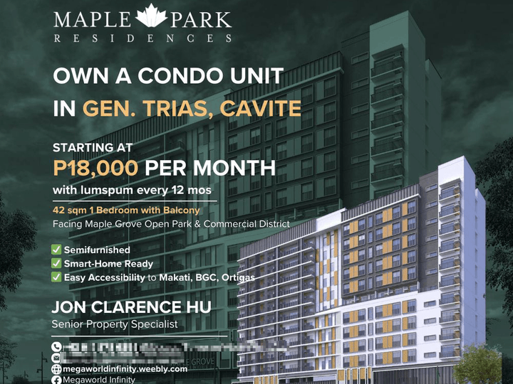 42 sqm 1 Bedroom Condo For Sale in General Trias Cavite Maple Park