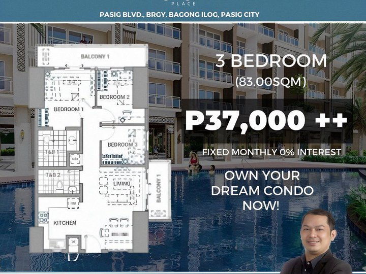 Allegra Garden Place 83.00sqm 3 Bedroom Residential condo for sale in Pasig City