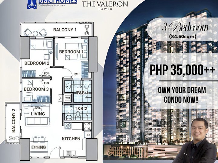 The Valeron Tower 84.50sqm 3 Bedroom Residential condo for sale in Pasig near C5