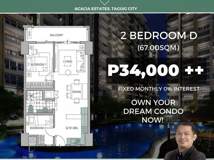 67.00 Alder Residences 2 Bedroom condo for sale in Acacia Estate Taguig