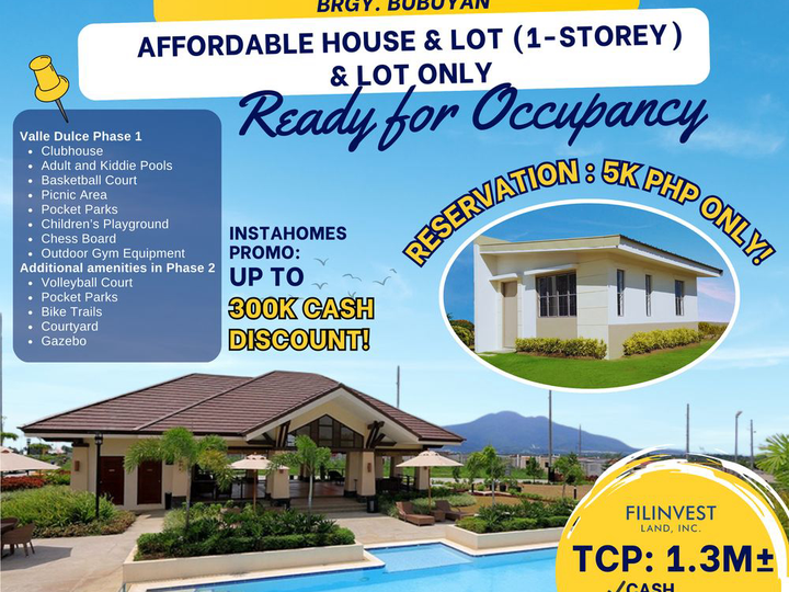 UP TO 300K CASH DISCOUNT-AFFORDABLE RFO HOUSE & LOT CALAMBA LAGUNA- 5K RESERVATION ONLY -VALLE DULCE