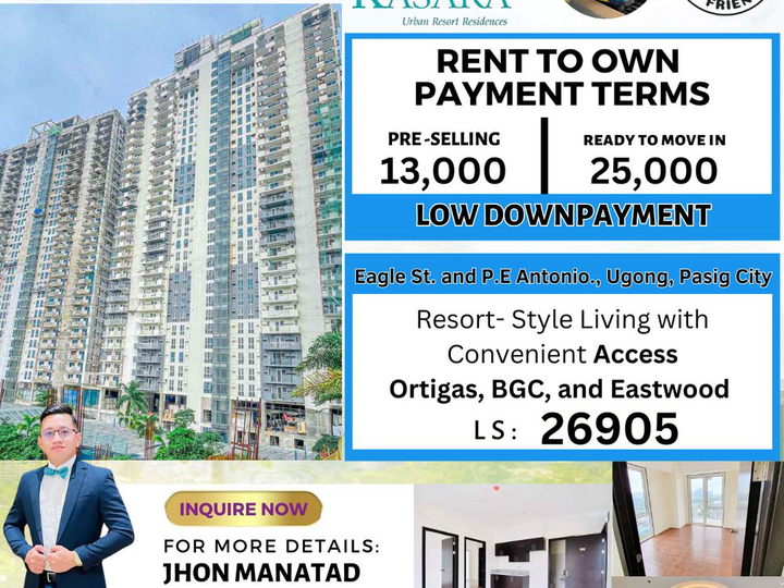 Move-In 25K MO. 2-bedroom 56 sqm Condo For Sale in Pasig Metro Manila