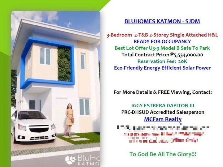 Best Location Lot U3-9 3-Bedroom 2-Storey Single Attachd BluHomes-SJDM