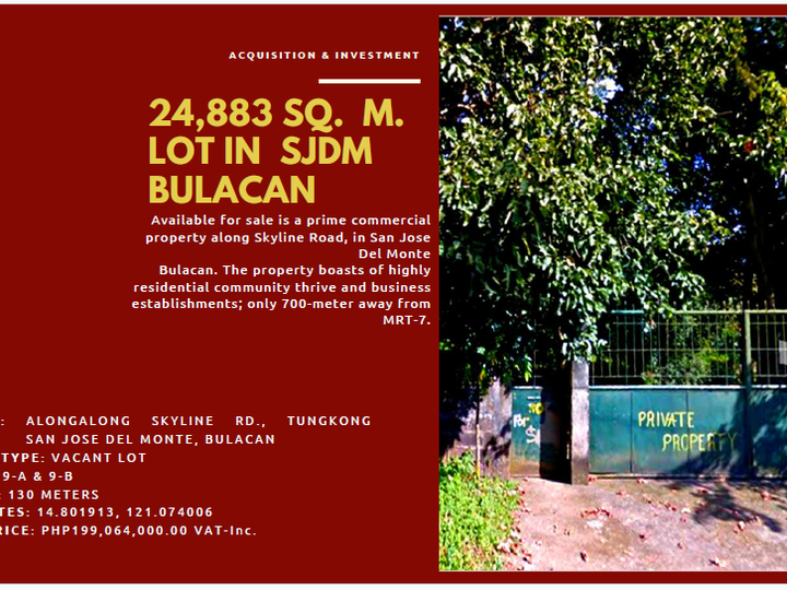 2.49 hectares Commercial Lot For Sale By Owner in San Jose del Monte