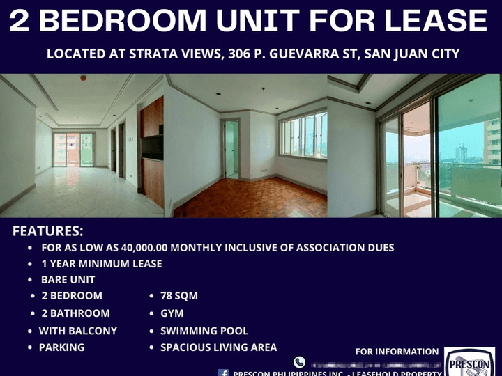 2BR BARE UNIT FOR LEASE