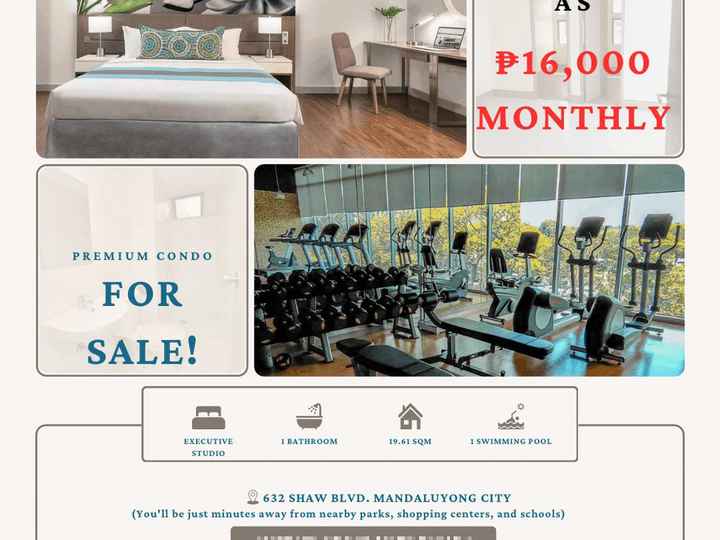 16K MONTHLY | EXECUTIVE STUDIO PRE-SELLING | NEAR SM MEGAMALL & GREEN FIELD