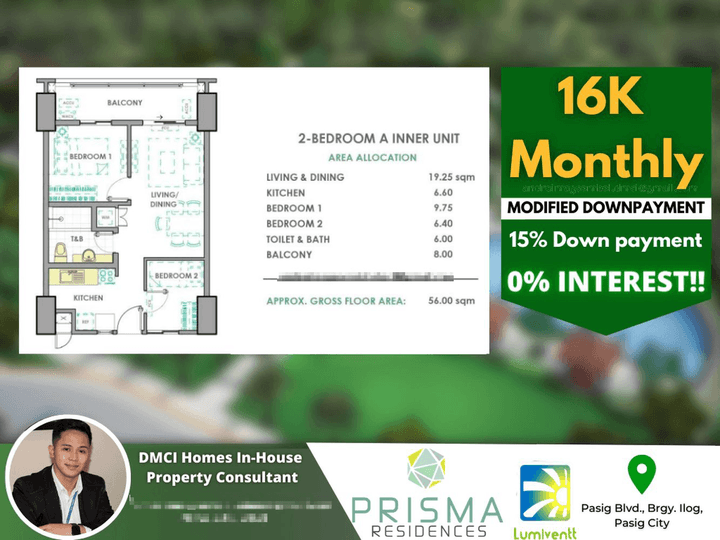 2 BR in Prisma Residences in Pasig City by DMCI Homes