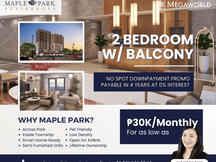 2 BR with Balcony Facing Park Scandinavian Inspired Condo For Sale