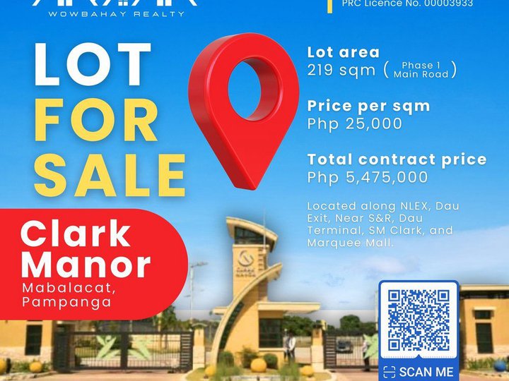 219 sqm Residential Lot For Sale in CLARK MANOR, Mabalacat Pampanga