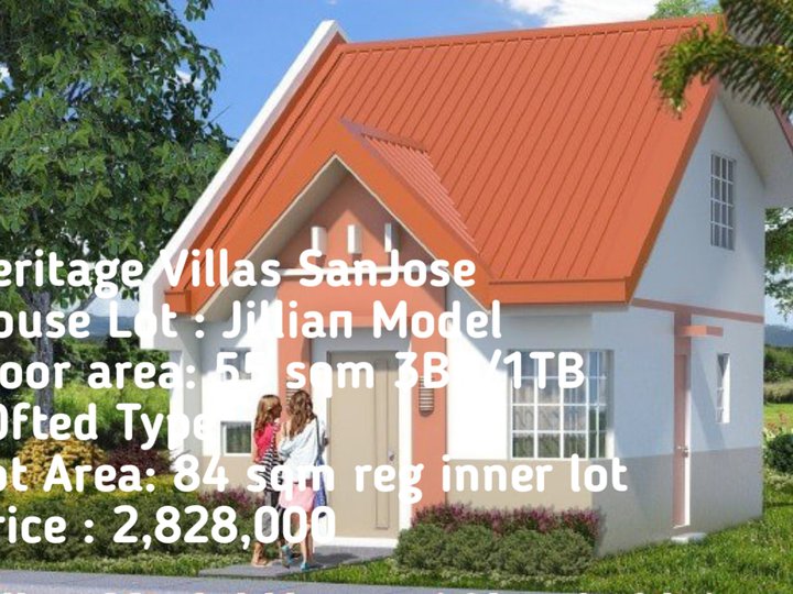 House and Lot : JILLIAN Model  FA: 55 LA:84  3BR/1 L0fted 19k/mos
