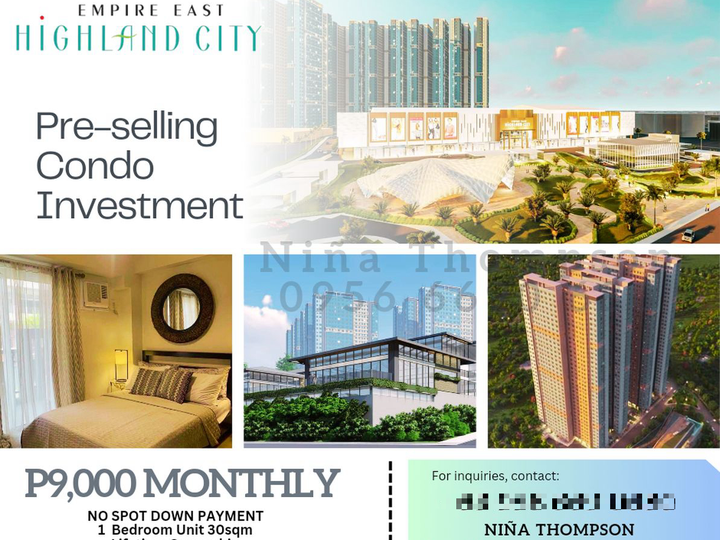 1BR at P9,000 MONTHLY - NO DOWN PAYMENT Condo Pre-selling in Pasig!