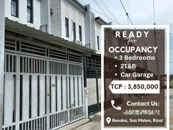 3 Bedroom Ready for Occupancy Townhouse For Sale in San Mateo