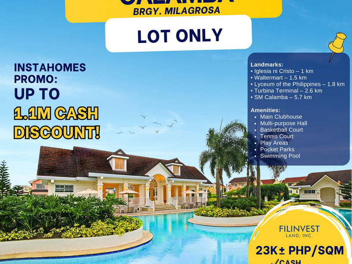 UP TO 1.1M CASH DISCOUNT - 150SQM LOT ONLY CALAMBA LAGUNA - ASHTON FIELDS