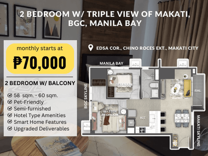 58.50 sqm 2-bedroom Condo For Sale in Makati Metro Manila