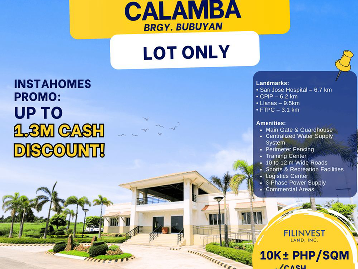 10K PHP/SQM RESIDENTIAL LOT CALAMBA LAGUNA - ASENSO VILLAGE- UP TO 1.3M CASH DISCOUNT