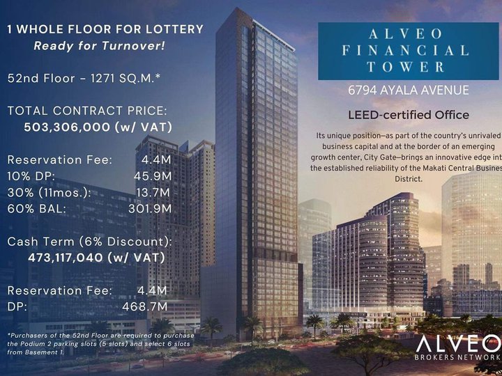 1271 sqm Office Space For Sale in Makati | Alveo Financial Tower